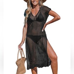 Cupshe Women's Black Short Sleeve Cut-Out Swim/Beach Cover-Up Dress | NEW/NWT🌴